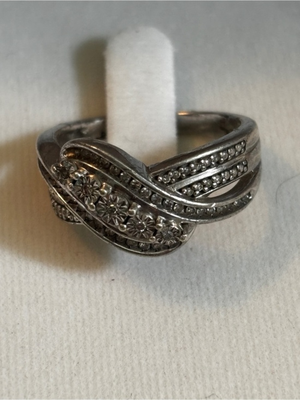 Sterling Silver Clear CZ Multi-Layer Crossover Cocktail Ring